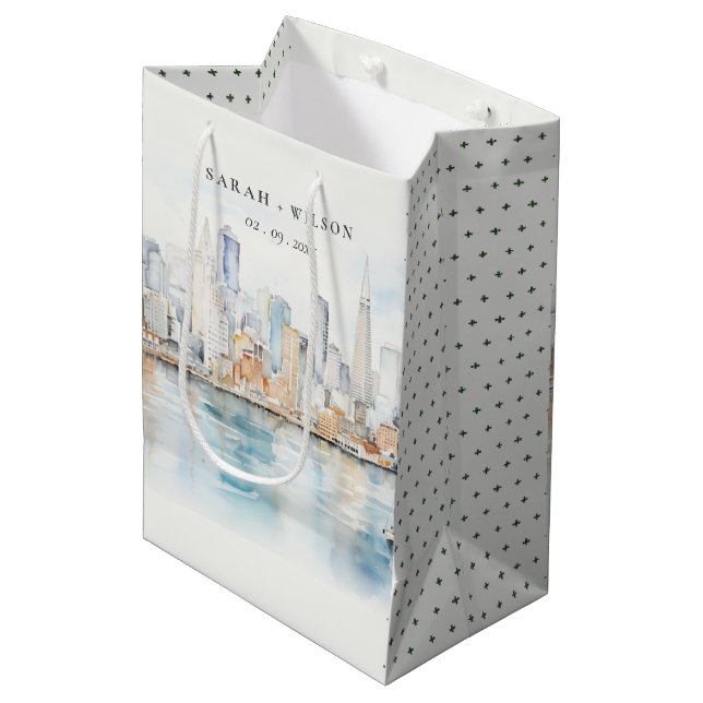 Bolsa De Regalo Mediana San Francisco Watercolor Landscape Wedding (Angulo Anverso)