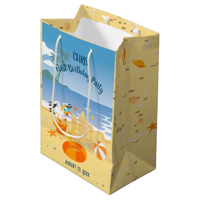 Bolsa De Regalo Mediana Sand castle beach divertida fiesta de cumpleaños d (Angulo Anverso)