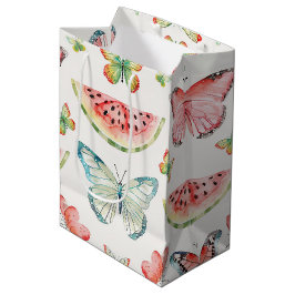 Bolsa De Regalo Mediana Sandía Verde Roja Mariposas Azules Cumpleaños