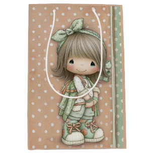 Bolsa De Regalo Mediana Sandy Rose Sage Verde Rosa Polvoriento Retro Lunar
