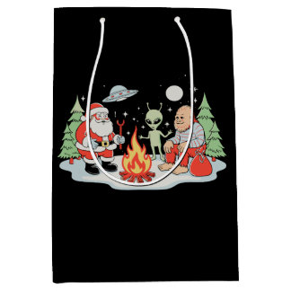 Bolsa De Regalo Mediana Santa Bigfoot Alien Fogueado Fiesta Navideña