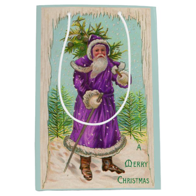 Bolsa De Regalo Mediana Santa Claus de 1910, en túnica violeta (Anverso)