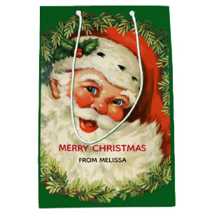 Bolsa De Regalo Mediana Santa Claus de época con Navidades de guirnaldas d