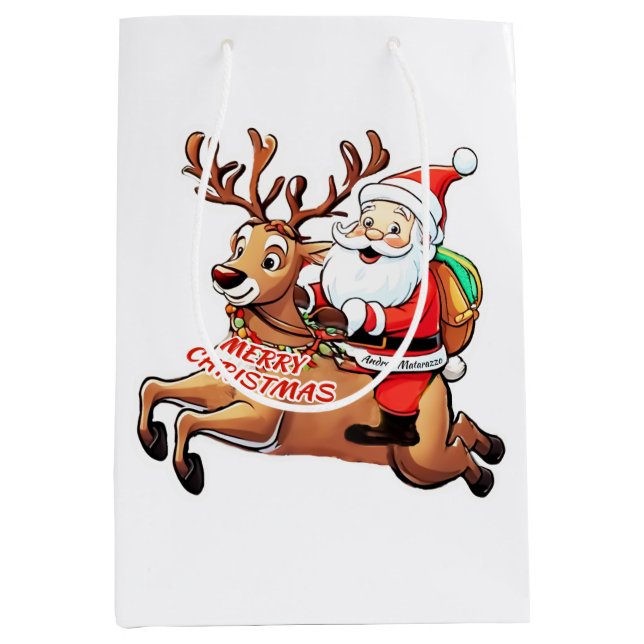 Bolsa De Regalo Mediana Santa Claus Feliz Navidad (Anverso)