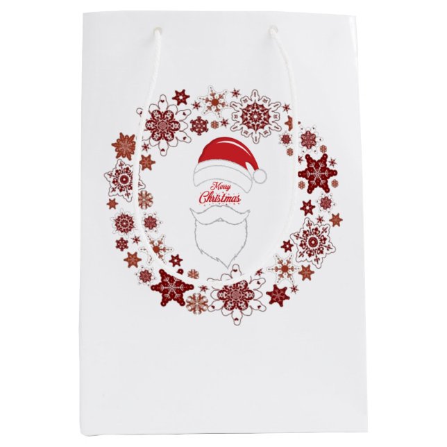 Bolsa De Regalo Mediana Santa Claus Gorra Y Barba Con Feliz Navidad (Anverso)