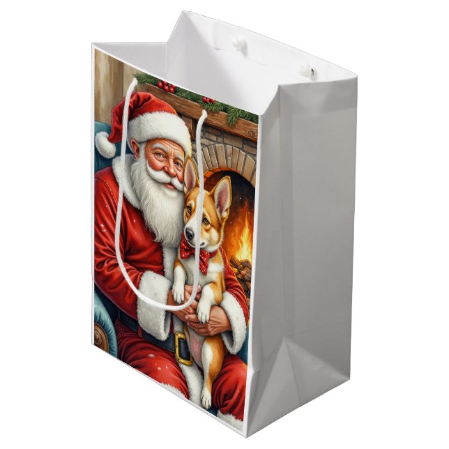 Bolsa De Regalo Mediana Santa Claus Holding Australian Cattle Christmas (Angulo Anverso)