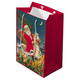 Bolsa De Regalo Mediana Santa Claus on a wooden horse