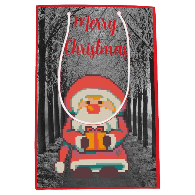 Bolsa De Regalo Mediana Santa Claus Pixelart Merry Christmas, Pixel Art  (Anverso)