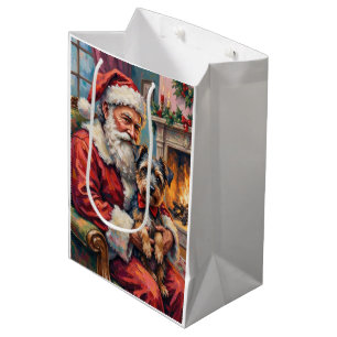 Bolsa De Regalo Mediana Santa Claus sosteniendo arte de Navidad de Terrier