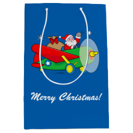 Bolsa De Regalo Mediana Santa Claus volando un avión lleno de regalos