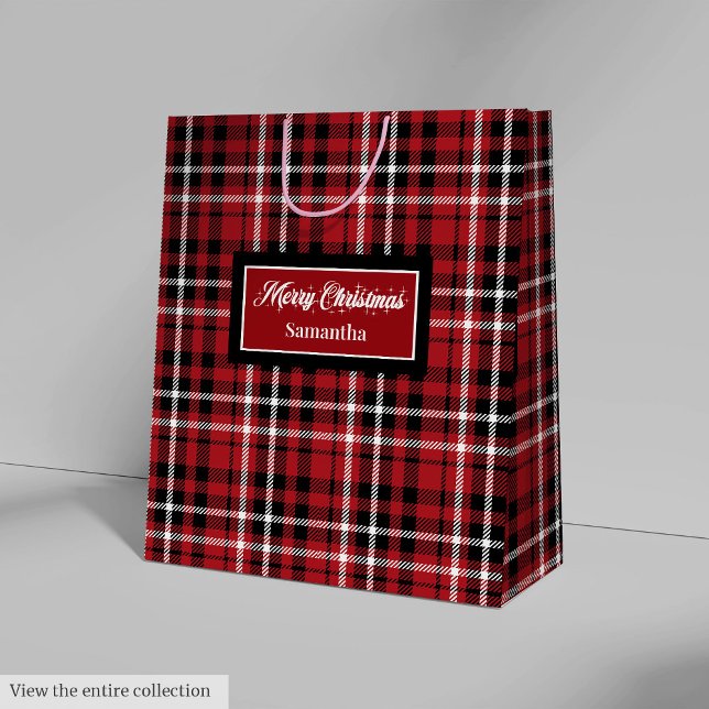 Bolsa De Regalo Mediana Santa Gift Bags Red Black Plaid Personalized Wrap (Santa Gift Bags Red Black Plaid Personalized Wrap)