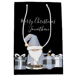 Bolsa De Regalo Mediana Santa Gnome azul lindo con regalos