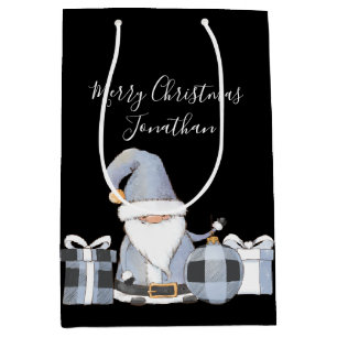 Bolsa De Regalo Mediana Santa Gnome azul lindo con regalos