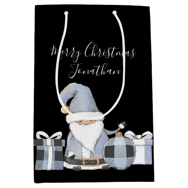 Bolsa De Regalo Mediana Santa Gnome azul lindo con regalos (Anverso)