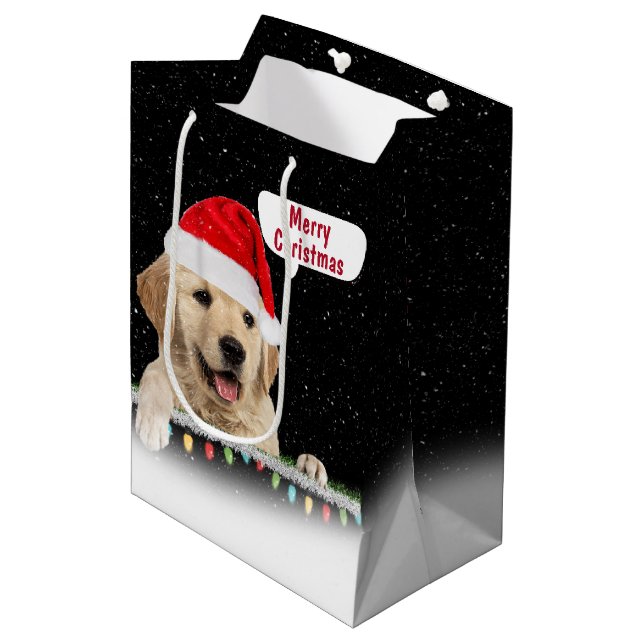 Bolsa De Regalo Mediana Santa Golden Retriever en Snowflakes Medium Gift (Angulo Anverso)