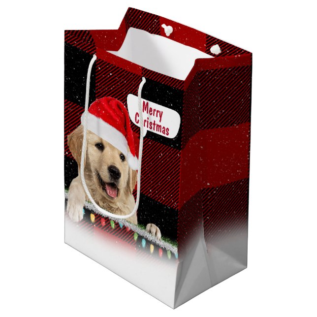 Bolsa De Regalo Mediana Santa Golden Retriever On Plaid (Angulo Anverso)
