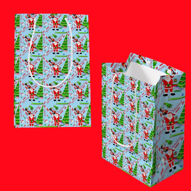 Bolsa De Regalo Mediana Santa Golfing por el Árbol de Navidad (Festive Golf Gifting! Fill with golf-themed surprises, share holiday joy!)