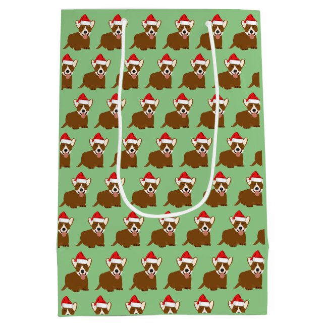 Bolsa De Regalo Mediana Santa Hat Corgi (Reverso)