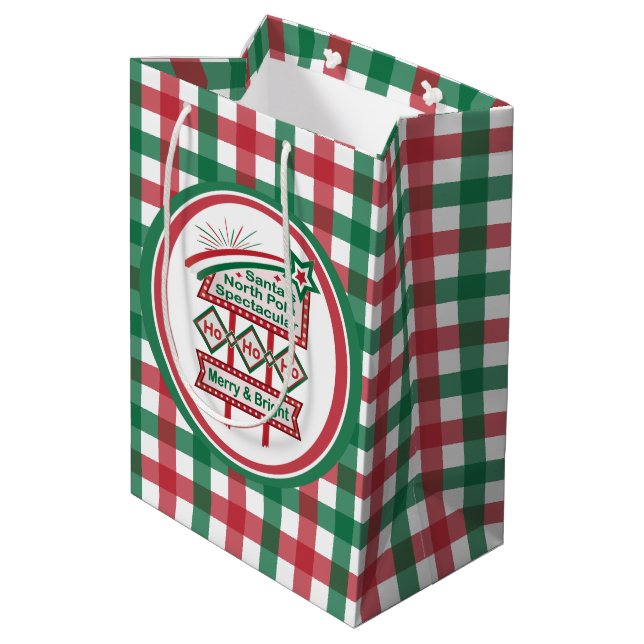 Bolsa De Regalo Mediana Santa Marquee Retro - Ho Ho Merry & Bright (Angulo reverso)
