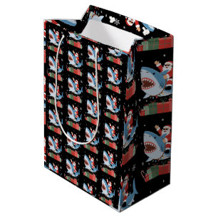 Bolsa De Regalo Mediana Santa montando tiburón pijama de Navidad lindo océ