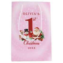 Bolsa De Regalo Mediana Santa, reno y hombre de nieve - Primera Navidad