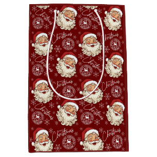 Bolsa De Regalo Mediana Santa Rojo Vintage Polo Norte Postal Navidad