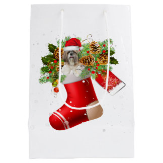 Bolsa De Regalo Mediana Santa Shih Tzu En El Navidad | Regalo X-mas