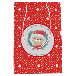 Bolsa De Regalo Mediana Santa Teddy Estrellas Rojas y Blancas Feliz Navida