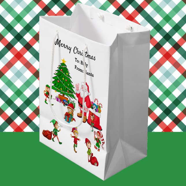 Bolsa De Regalo Mediana Santa y los Navidades elves DIY Nombre personaliza (Subido por el creador)