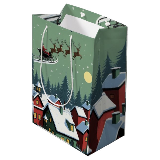 Bolsa De Regalo Mediana Santa y su Sleigh (Angulo reverso)