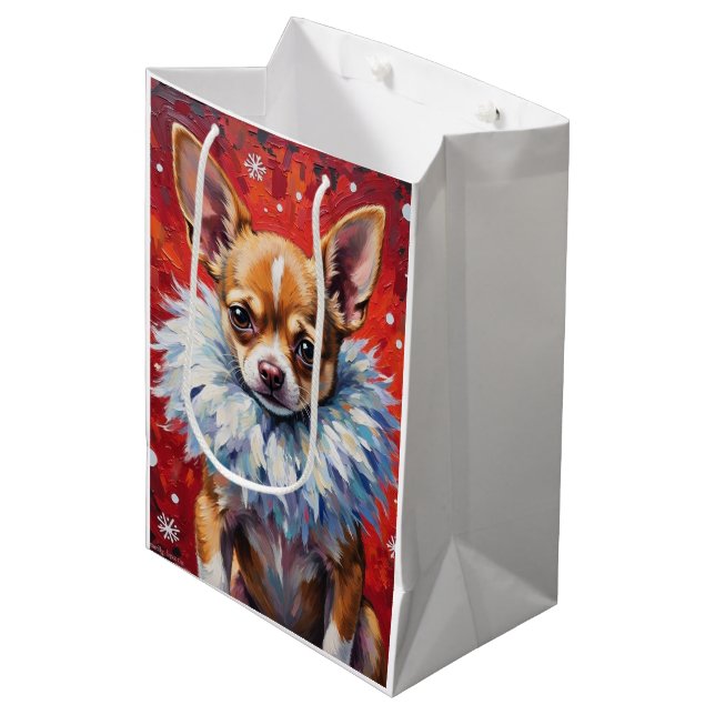 Bolsa De Regalo Mediana Sassy Chihuahua Dog in Fluffy Winter Fur Collar (Angulo Anverso)