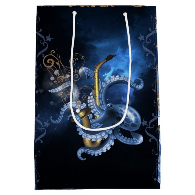 Bolsa De Regalo Mediana Saxofón musical con pulpo (Reverso)