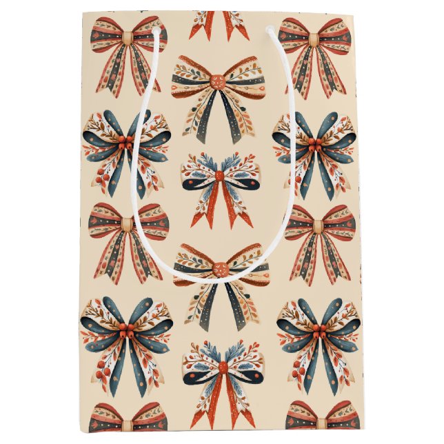 Bolsa De Regalo Mediana Scandi Bows Folk Art Holiday (Anverso)