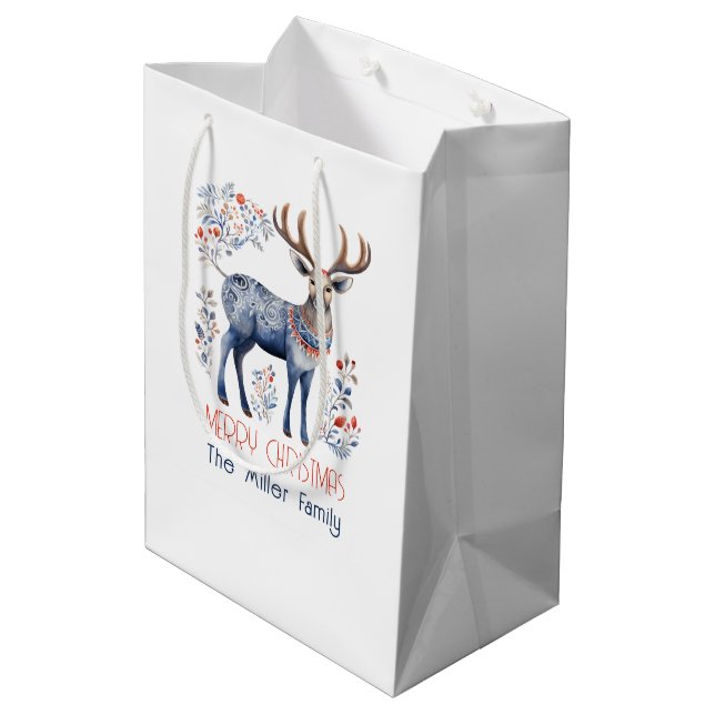 Bolsa De Regalo Mediana Scandinavian Folk Reindeer Christmas Party Suplies (Angulo reverso)