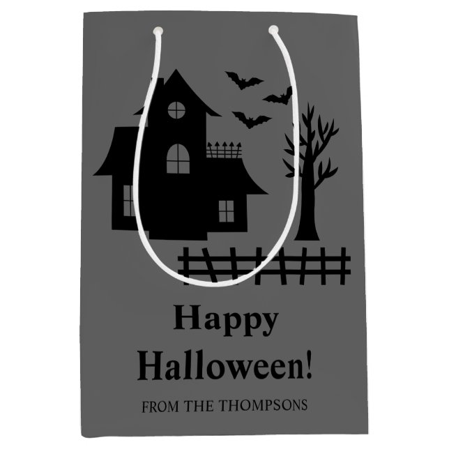Bolsa De Regalo Mediana Scary Haunty House Silhouette Happy Halloween (Anverso)