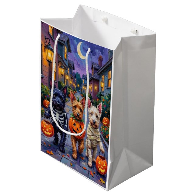 Bolsa De Regalo Mediana Scottish Terrier Dogs in Halloween Costumes (Angulo Anverso)