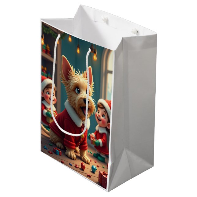 Bolsa De Regalo Mediana Scottish Terrier Helping Santa’s Elves Christmas (Angulo Anverso)