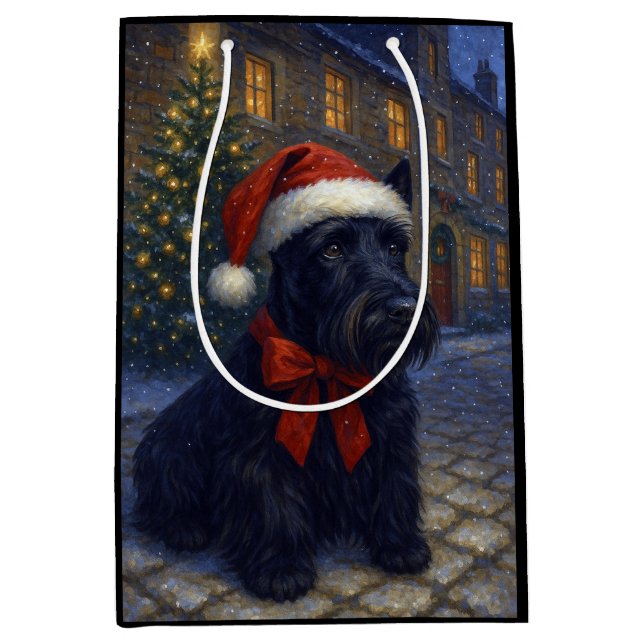 Bolsa De Regalo Mediana Scottish Terrier Holiday Card (Anverso)