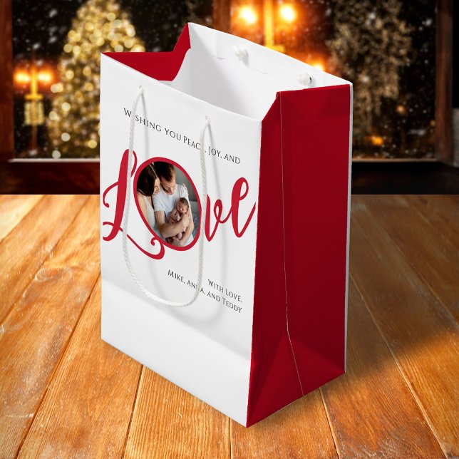 Bolsa De Regalo Mediana Script fotográfico de caligrafía de navidades (Love Calligraphy script photo custom gift bag)