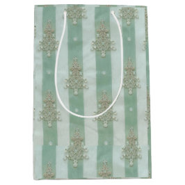 Bolsa De Regalo Mediana Seafoam Stiped Velvet-Look Diamond Trees