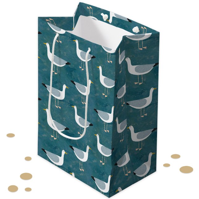 Bolsa De Regalo Mediana Seagull Nautical (Nautical Seagull fun coastal bird gift bag)