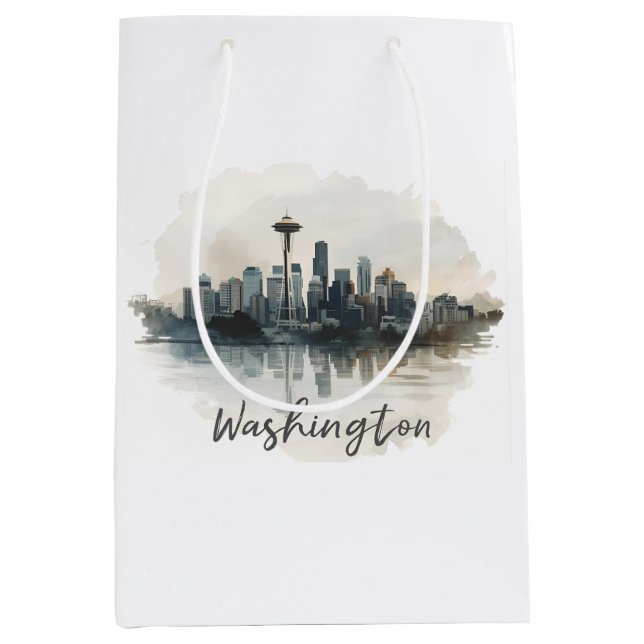 Bolsa De Regalo Mediana Seattle, Washington Skyline (Anverso)