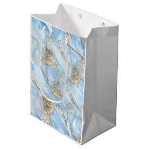 Bolsa De Regalo Mediana Seda azul y Perlas de Marfil Champaign