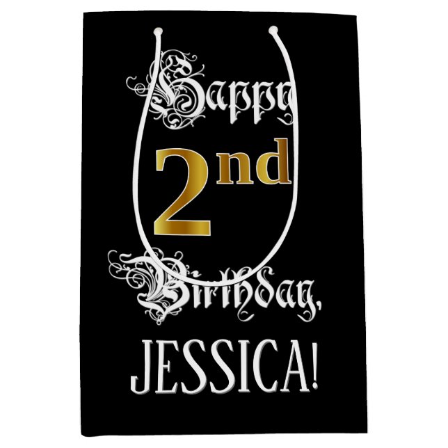 Bolsa De Regalo Mediana Segundo cumpleaños ~ Guión de Fancy; Mirada de Oro (Anverso)