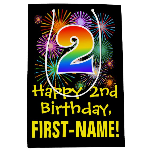 Bolsa De Regalo Mediana Segundo cumpleaños: Patrón de fuegos artificiales  (Anverso)