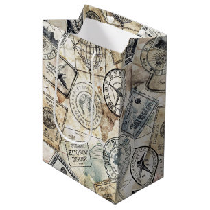 Bolsa De Regalo Mediana Sello de Pasaporte Rústico Patrón de Viaje (4)