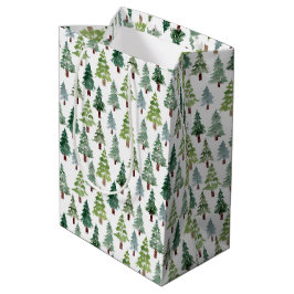 Bolsa De Regalo Mediana  Selva de invierno de pino rústico acuarela  