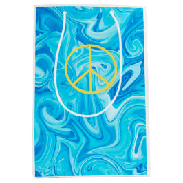 Bolsa De Regalo Mediana Señal de Paz Groovy Pintura Amarillo Azul Colorido