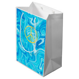 Bolsa De Regalo Mediana Señal de Paz Groovy Pintura Amarillo Azul Colorido