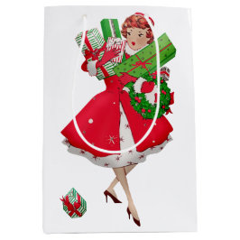 Bolsa De Regalo Mediana Señora vintage de 1950 comprando regalos de Navida